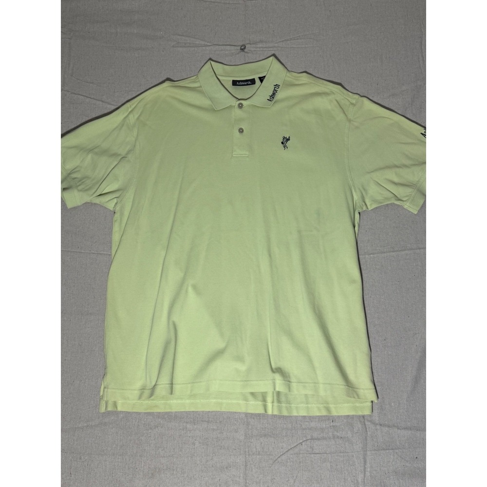 Ashworth Mens XL Lime Green Short Sleeve Embroidered Golf Polo Shirt Pique Knit